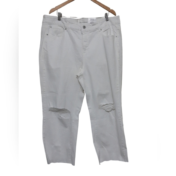 Inc denim jean women white high rise straight distressed raw hem 22W casual Y2K - Picture 1 of 8